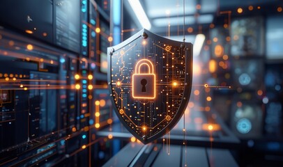 Secure technology. Cyber Security. Cybersecurity, protect data. Lock icon and internet security technology. Personal data, virtual screen interfaces. Cyber security. Cyber shield, internet safety.