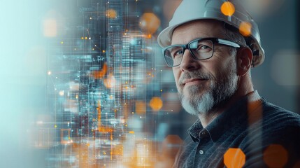 Confident male industrial engineer holding safety equipment modern factory professional portrait industrial environment close-up view engineering expertise