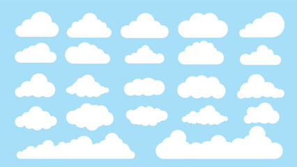 Flat design of white cloud set in blue background for cartoon decoration which create by vector illustration and