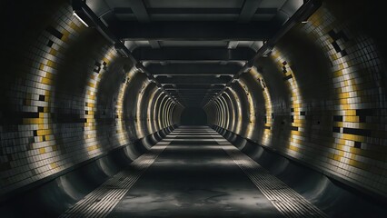 Empty underground tunnel for the subway