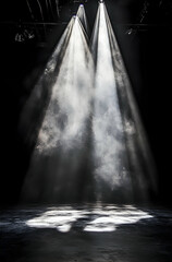 Dramatic Stage Lighting: Spotlight Beams in Smoky Atmosphere