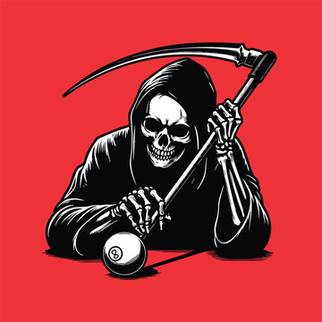 Illustration of Grim Reaper with Eight Ball, Suitable for t-shirts Logo and merchandise