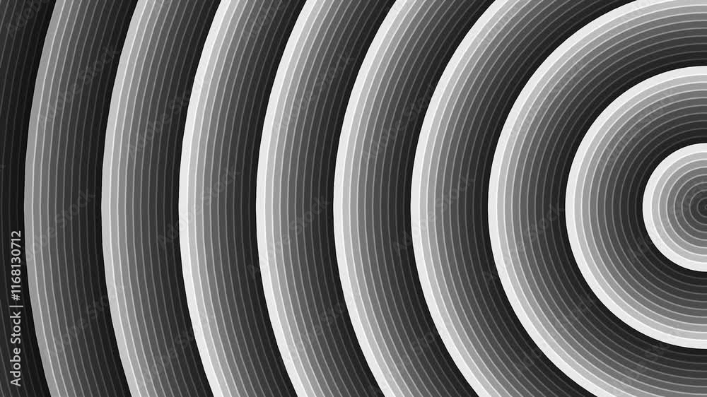 Wall mural 3d black and white circles line animation pattern background. white circles round lines tunnel anima