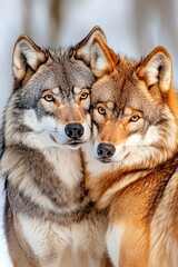 Fototapeta premium Two Wolves Sharing a Loving Moment Together