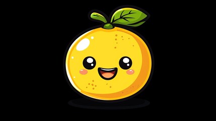 Half of Kawaii lemon icon. Isolated object. Lemon logo. Healthy food. Vitamin food.