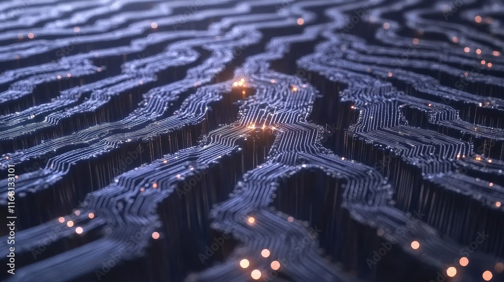 Poster abstract d ai circuits with glowing light effects and interconnected patterns for modern and futuris