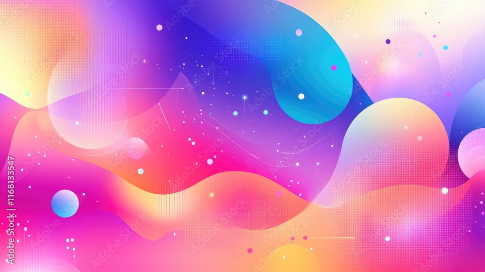 Poster abstract ai technology design with soft flowing particles, geometric patterns, and gradient lighting