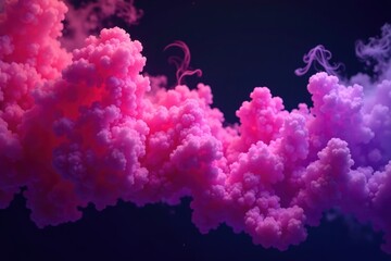 Fototapeta premium Glowing pink and purple smoke clouds, blending into each other against black , backdrop, design