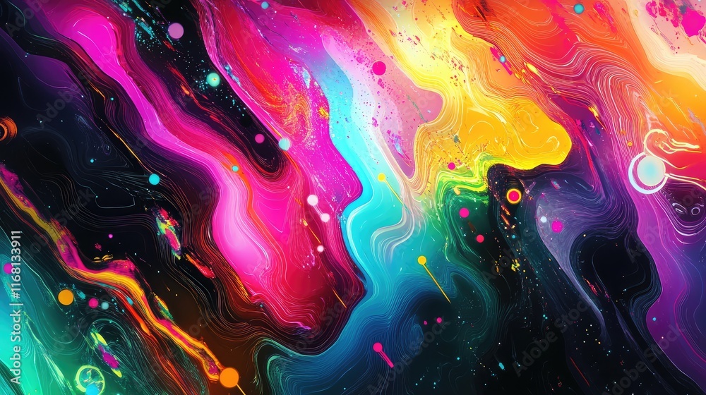 Poster abstract futuristic ai graphics featuring glowing circuits and dynamic patterns in vibrant colors an