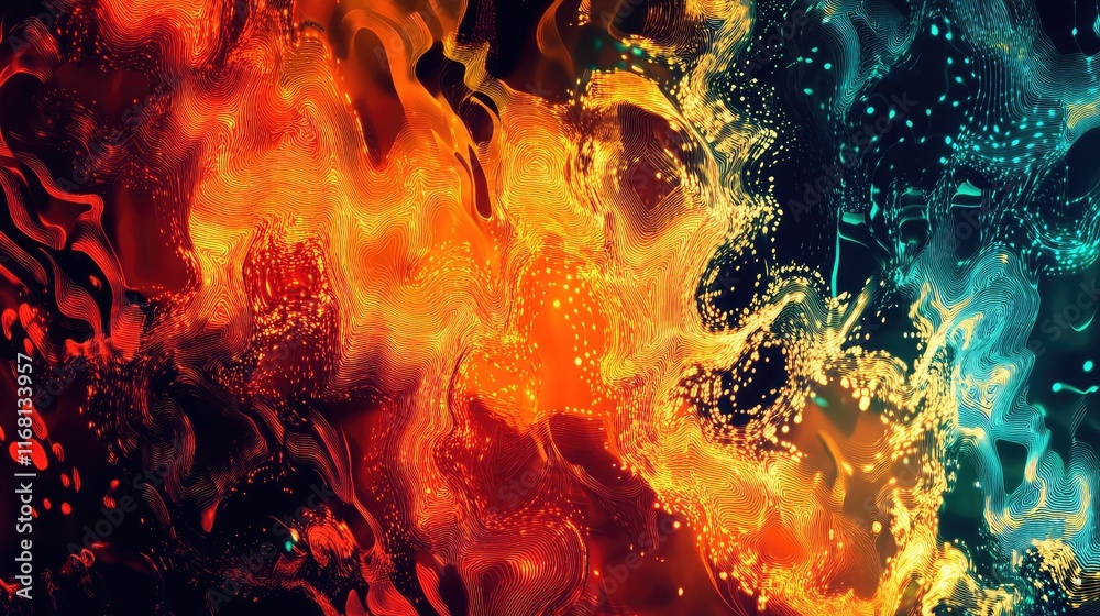 Poster abstract futuristic ai graphics featuring glowing circuits and dynamic patterns in vibrant colors an