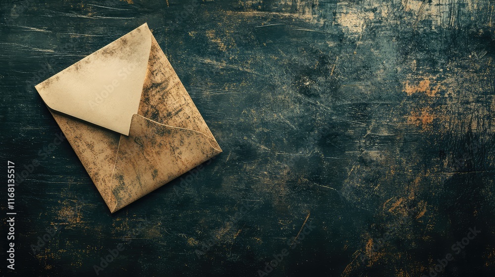 Poster a blank card peeking out from an envelope, placed on a textured surface with clean lines and soft sh