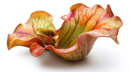 Fototapeta premium A vibrant orange and yellow pitcher plant isolated on white