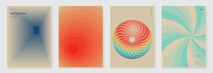 Collection of 70s color gradient poster background vector. Set of retro wall decoration, groovy, trippy, geometric shape. Vintage hippie wall art for interior, decorative, banner, cover, card. © TWINS DESIGN STUDIO