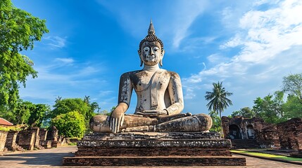 Fototapeta premium Majestic Buddha Statue at Wat Si Chum, Sukhothai Historical Park, Thailand