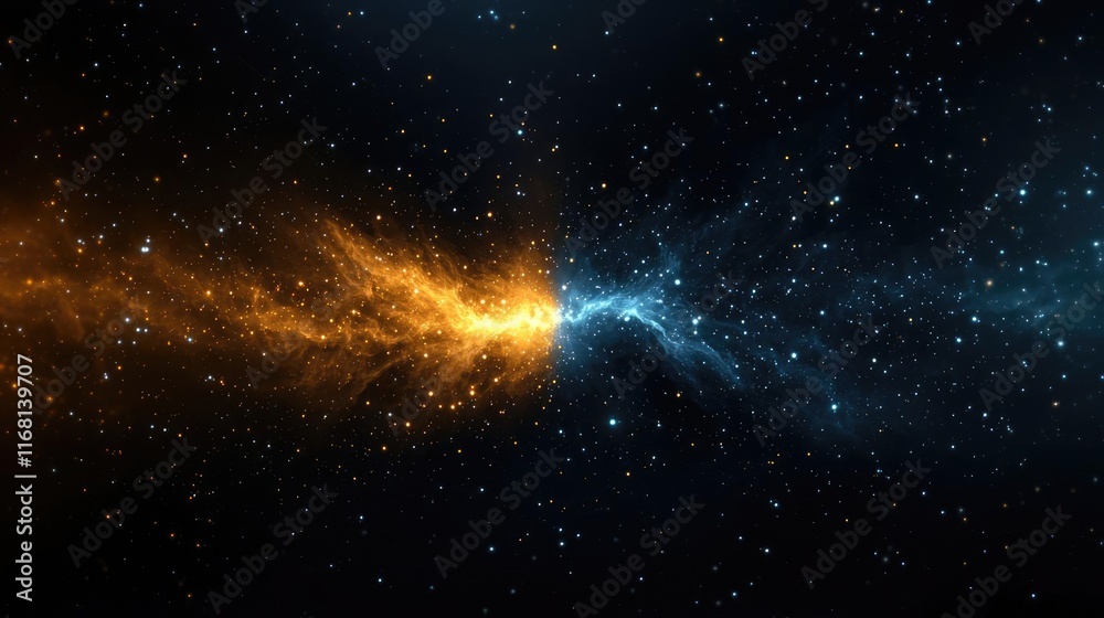 Wall mural galaxy abstract background idea. an abstract visualization of cosmic energy in vibrant orange and bl