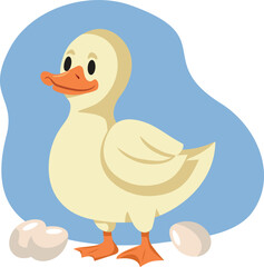 Duck Cartoon Bird Vector Illustration Character Mascot. Standing farm bird reproducing via eggs 
