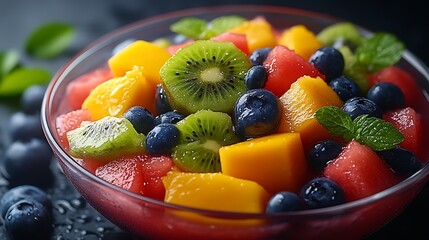 Fresh fruit salad in glass bowl. (1)