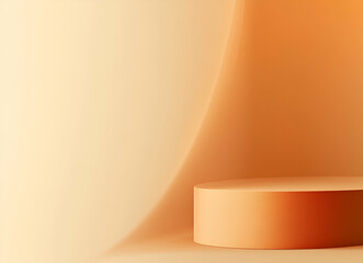 Abstract Orange Minimalist Background with Cylindrical Platform