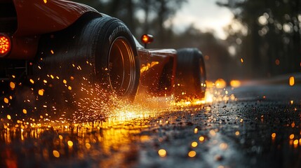 Fiery Formula 1 Race Car in Motion