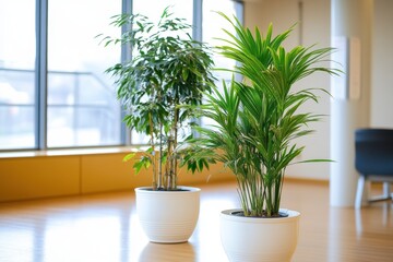 Bright Indoor Space Featuring Lush Green Plants in Modern White Pots, Showcasing Urban Living and Natural Elements for a Fresh Atmosphere