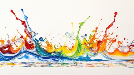 Obraz premium Explosion of colorful ink drops in water, creating a rainbow effect with dynamic movement against a clean white background