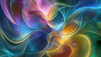 Obraz premium Futuristic AI-inspired abstract design with dynamic waves, particle effects, and soft glow textures, perfect for backgrounds