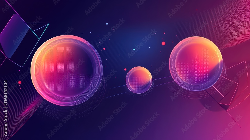 Poster futuristic glowing ai circuits with dynamic geometric patterns and vibrant textures on a sleek gradi