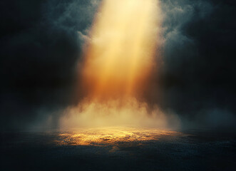 Obraz premium Golden Light Piercing Through Dark Clouds: A Dramatic Landscape