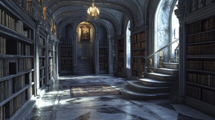 Obraz premium Ancient Library Holds Untold Stories and Secrets within its Dusty Bookshelves | History and Literature