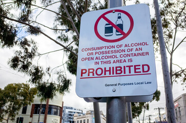 A public warning sign about alcohol restrictions in Australia, indicating 