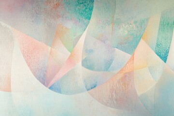 Abstract pastel painting with geometric shapes and textured surfaces, creating a dreamy and serene atmosphere.