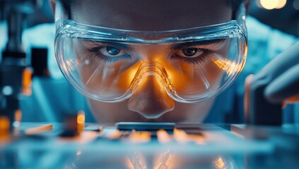 Focused Scientist Examining Microchip in Laboratory