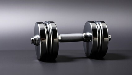Chrome Dumbbell Rests on Dark Surface