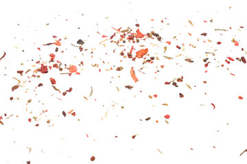 Dry ground spice for cooking pilaf lies on a white background.