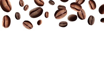 Coffee beans falling Vector illustration 3D Realistic coffee beans falling  For coffee, coffee drink and product design concepts. Template on a white background Mesh gradient wes used