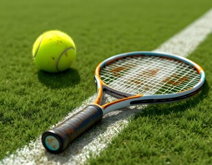 Tennis Racquet and Ball: A Vibrant Courtside Still Life