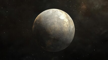 Naklejka premium Lone Planet Majestically Floats in the Cosmic Realm with Stars and Nebulae. Space Exploration and Astronomical Discovery Theme.