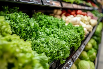 Fresh Green Lettuce at Supermarket