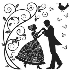 silhouette of a couple happy valentine's day vector illustration