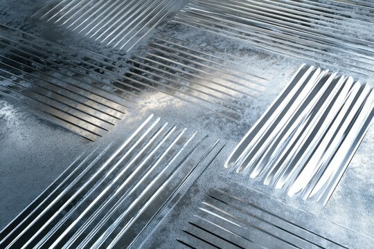Abstract metallic texture with parallel lines and frosted surface, creating a geometric pattern.
