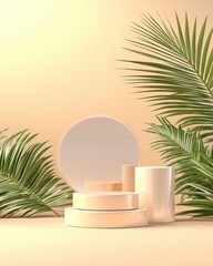 Fototapeta premium Elegant Cosmetic Display with Natural Elements Studio Setting Still Life