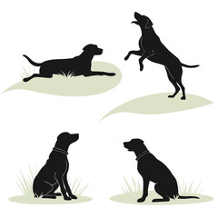 Dog Paw Print Silhouette set black vector white