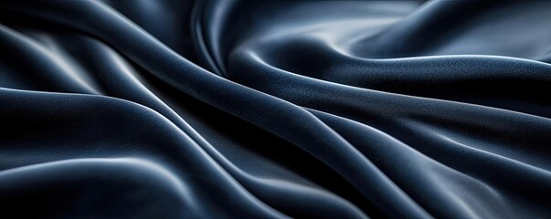 Fototapeta premium Velvet abstract background idea. Luxurious dark blue silk fabric with smooth, flowing texture and elegant appearance.