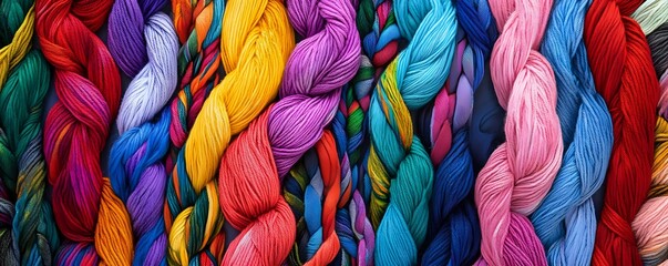 Vibrant Rainbow of Yarns: A Colorful Textile Tapestry