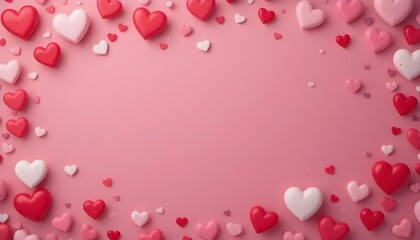 Valentine's Day card featuring a random assortment of hearts in red, pink, and white, with ample space