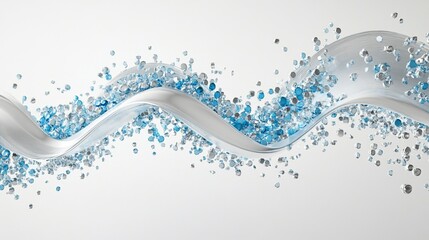 Abstract wave of silver and blue liquid with droplets.