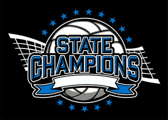 state champions in volleyball team design with ball and banner for school, college or league sports