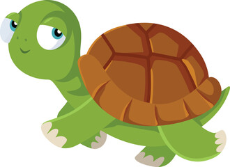 Funny Cartoon Tortoise on White Background Mascot Design. Happy green adorable wise turtle walking 
