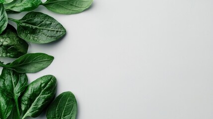 Obraz premium Green leafy vegetables on a clean white background. 