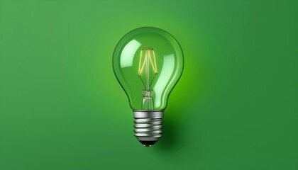 Light bulb on green background with copy space. Glowing light bulb symbol of new idea, creativity, innovation, concept, technology, equipment, glowing, inspiration, invention, solution, 